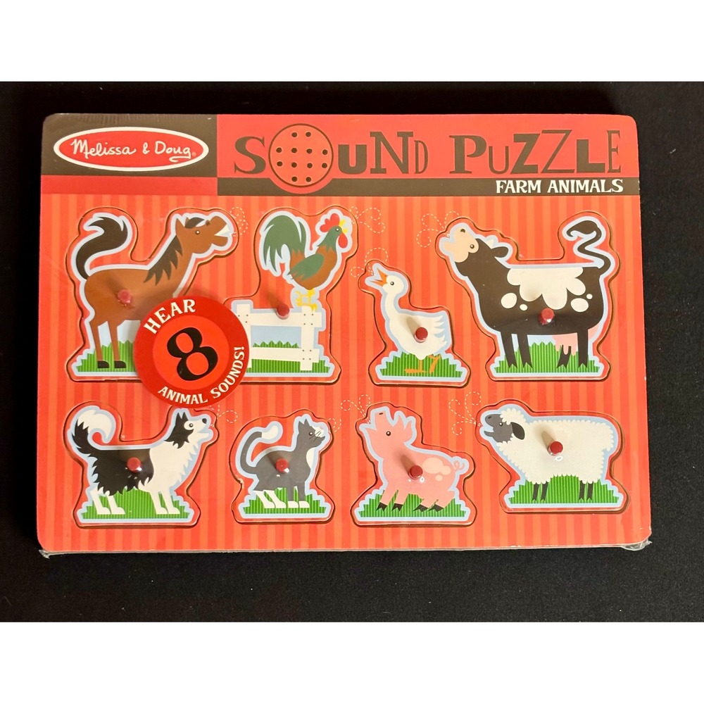 Melissa & Doug Wooden Farm Animals Sound Puzzle 8 Sounds Peg #726 BRAND NEWNew